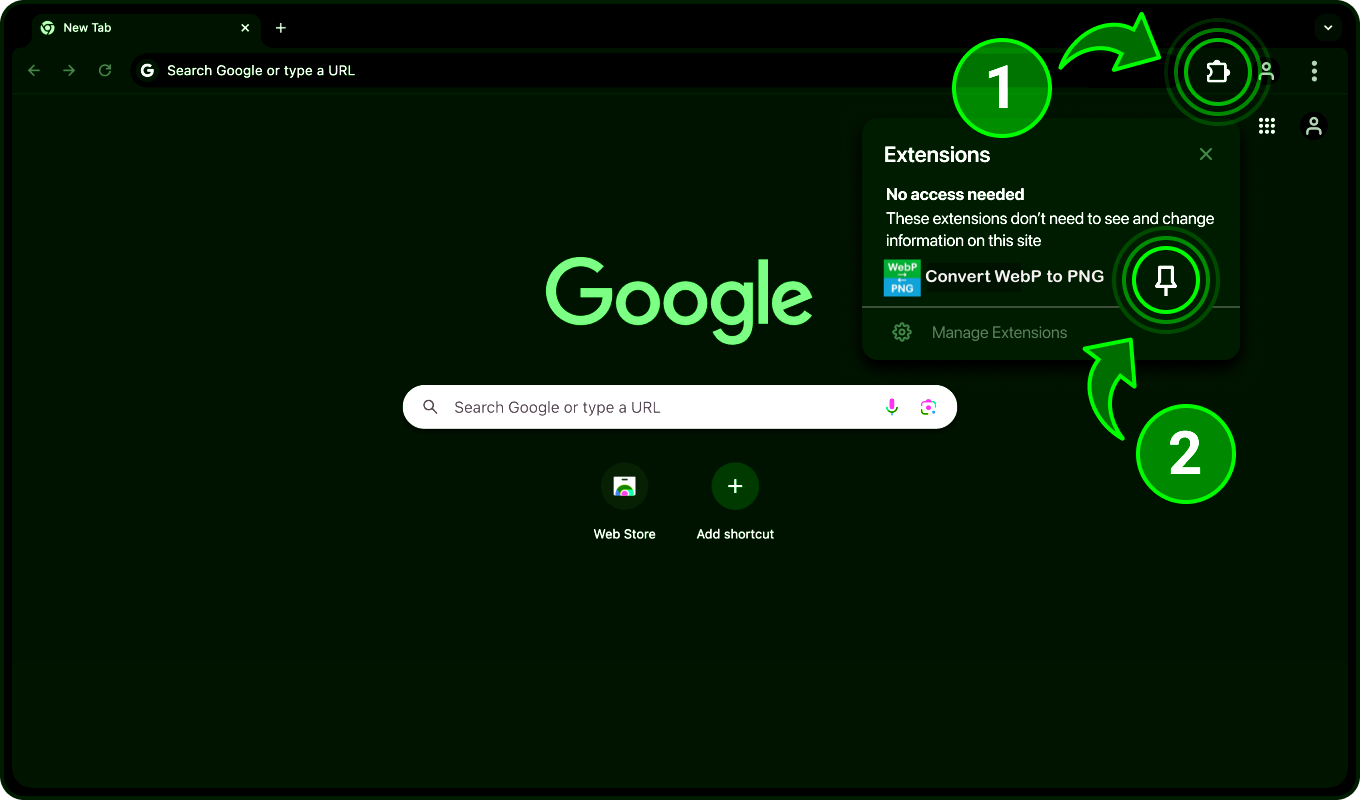 Pin the WebP to PNG extension tutorial